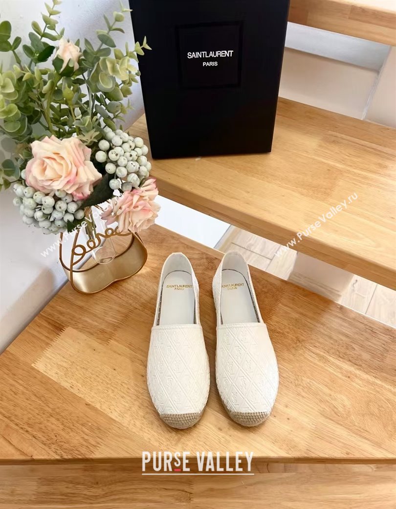 Saint Laurent YSL Allover Leather Espadrilles Flat White 2024 1226 (HB-241226057)