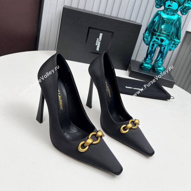 Saint Laurent Le Maillon High Heel Pumps 11cm in Satin Black 2024 1226 (MD-241226085)