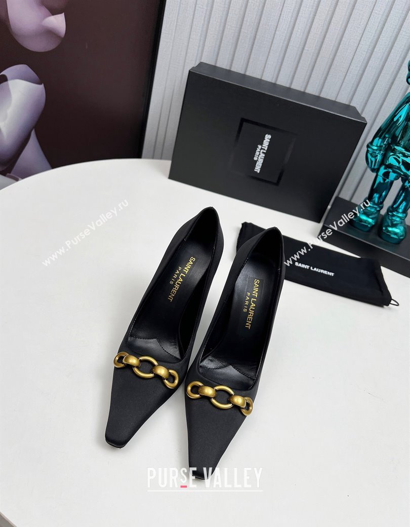 Saint Laurent Le Maillon High Heel Pumps 11cm in Satin Black 2024 1226 (MD-241226085)