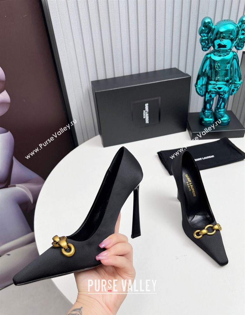 Saint Laurent Le Maillon High Heel Pumps 11cm in Satin Black 2024 1226 (MD-241226085)