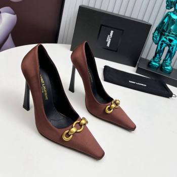 Saint Laurent Le Maillon High Heel Pumps 11cm in Satin Brown 2024 1226 (MD-241226086)