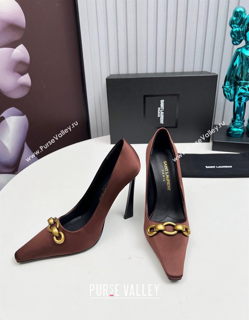 Saint Laurent Le Maillon High Heel Pumps 11cm in Satin Brown 2024 1226 (MD-241226086)