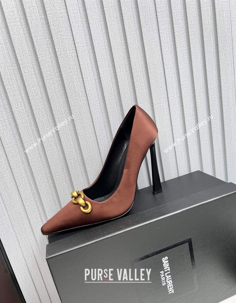 Saint Laurent Le Maillon High Heel Pumps 11cm in Satin Brown 2024 1226 (MD-241226086)