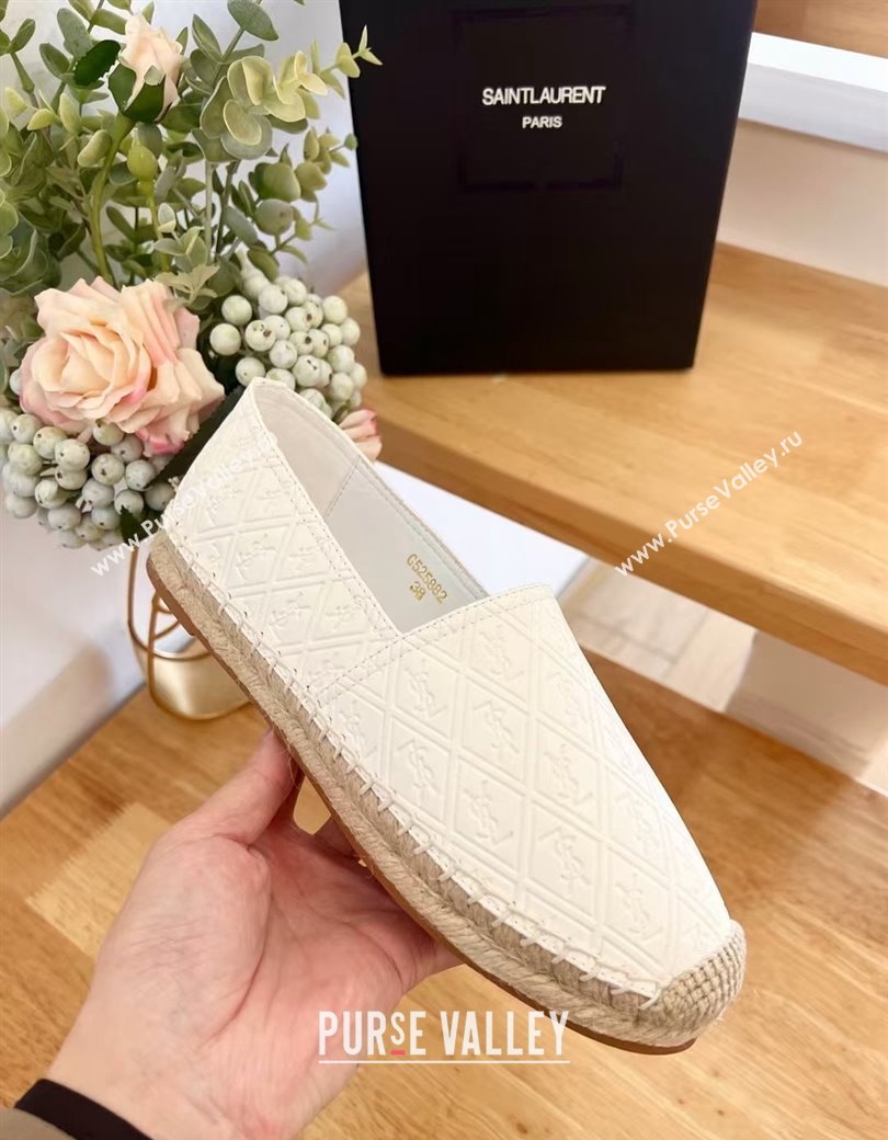 Saint Laurent YSL Allover Leather Espadrilles Flat White 2024 1226 (HB-241226057)