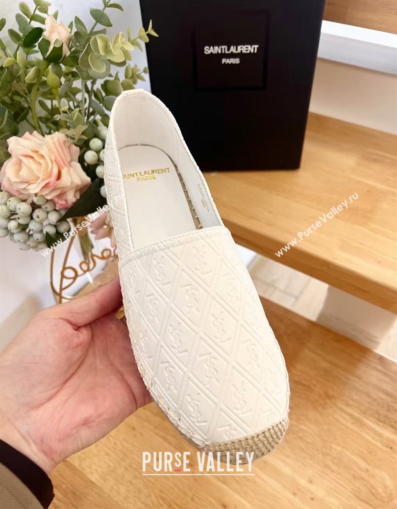 Saint Laurent YSL Allover Leather Espadrilles Flat White 2024 1226 (HB-241226057)