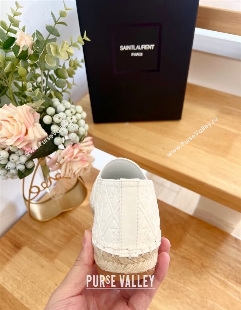 Saint Laurent YSL Allover Leather Espadrilles Flat White 2024 1226 (HB-241226057)