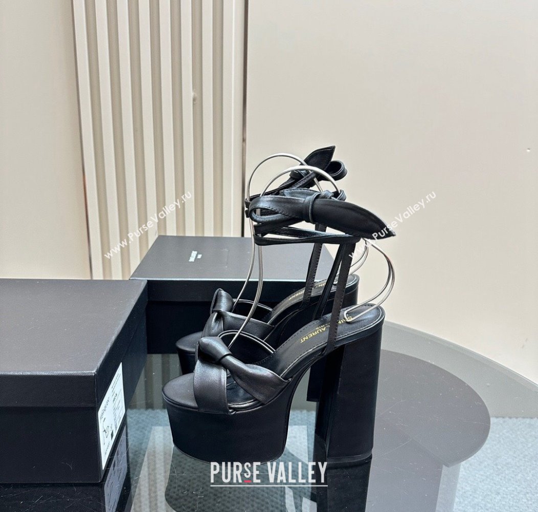 Saint Laurent Laced-up Platform Sandals 14cm in Calfskin Leather Black 2024 1226 (MD-241226063)