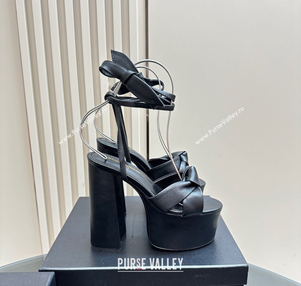 Saint Laurent Laced-up Platform Sandals 14cm in Calfskin Leather Black 2024 1226 (MD-241226063)