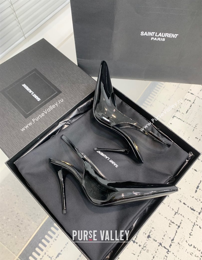 Saint Laurent Romy Slingback Pumps 10.5cm in Patent Leather Black 2025 (KER-250225068)