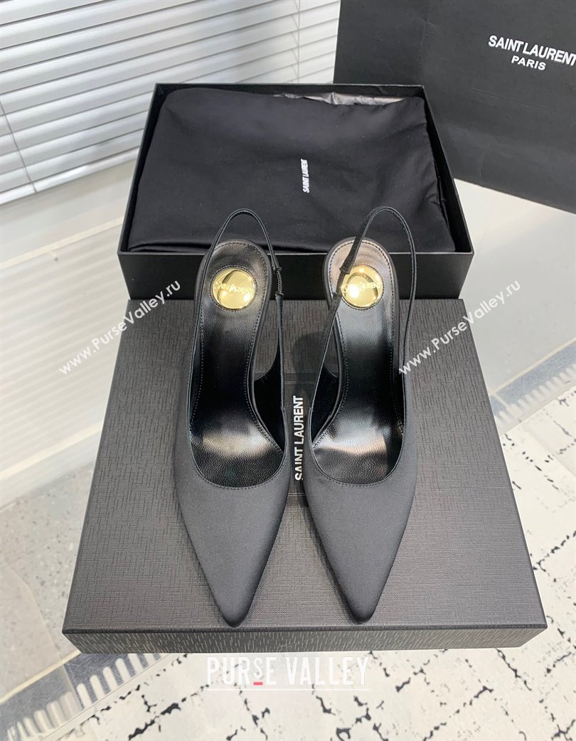 Saint Laurent Romy Slingback Pumps 10.5cm in Satin Black 2025 (KER-250225069)