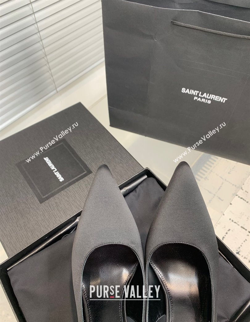 Saint Laurent Romy Slingback Pumps 10.5cm in Satin Black 2025 (KER-250225069)