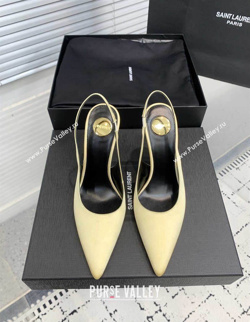 Saint Laurent Romy Slingback Pumps 10.5cm in Satin Yellow 2025 (KER-250225070)