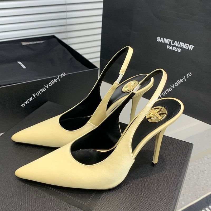 Saint Laurent Romy Slingback Pumps 10.5cm in Satin Yellow 2025 (KER-250225070)