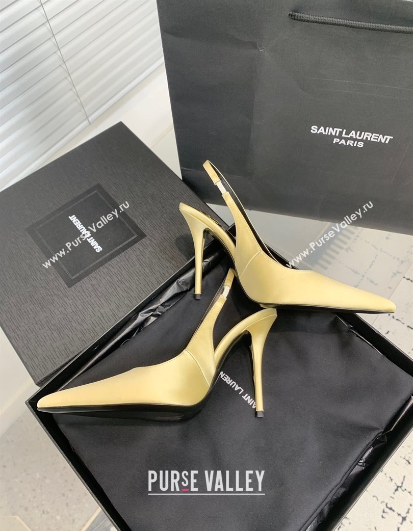 Saint Laurent Romy Slingback Pumps 10.5cm in Satin Yellow 2025 (KER-250225070)