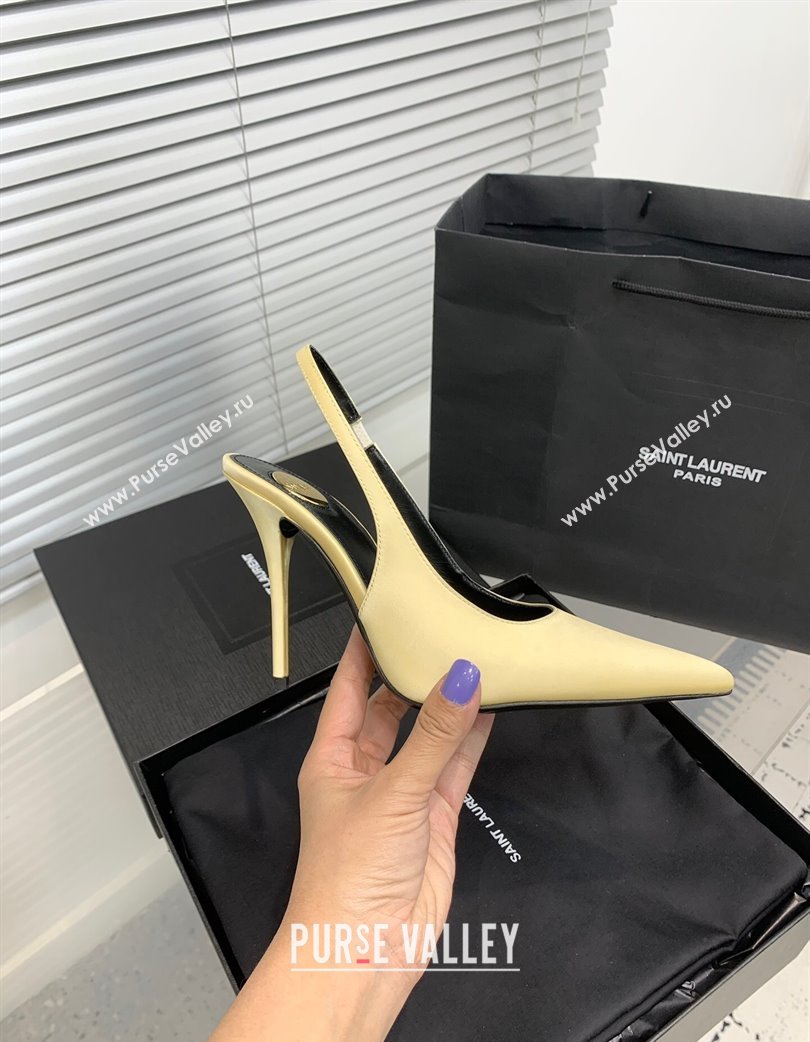 Saint Laurent Romy Slingback Pumps 10.5cm in Satin Yellow 2025 (KER-250225070)