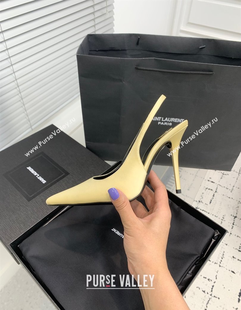 Saint Laurent Romy Slingback Pumps 10.5cm in Satin Yellow 2025 (KER-250225070)