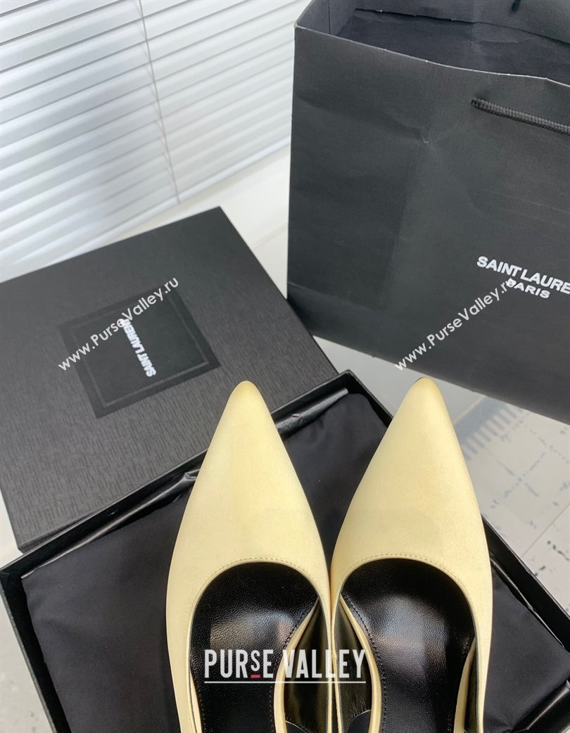 Saint Laurent Romy Slingback Pumps 10.5cm in Satin Yellow 2025 (KER-250225070)