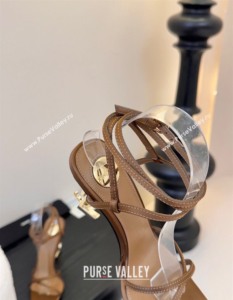 Saint Laurent Satin High Heel YSL Sandals 10.5cm with Ankle Strap Gold-Tone 2025 0225 (MD-250225056)