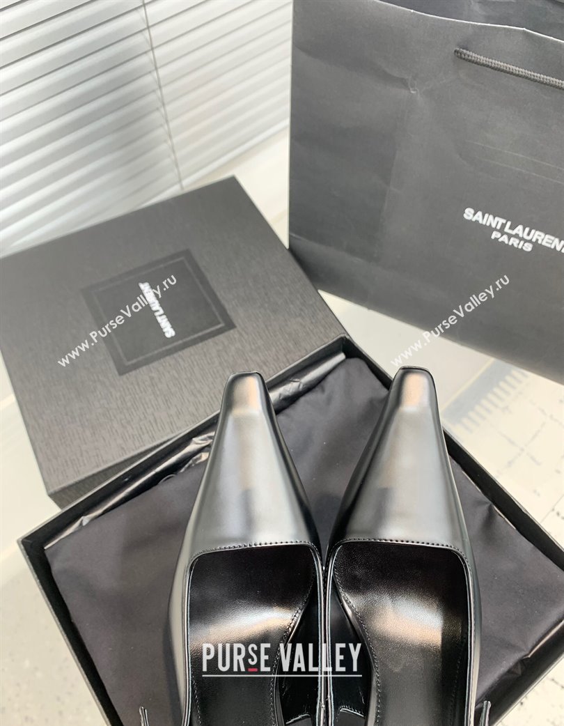 Saint Laurent Lee Slingback Pumps 11cm with Buckle in Shiny Leather Black 2025 763421 (KER-250225071)