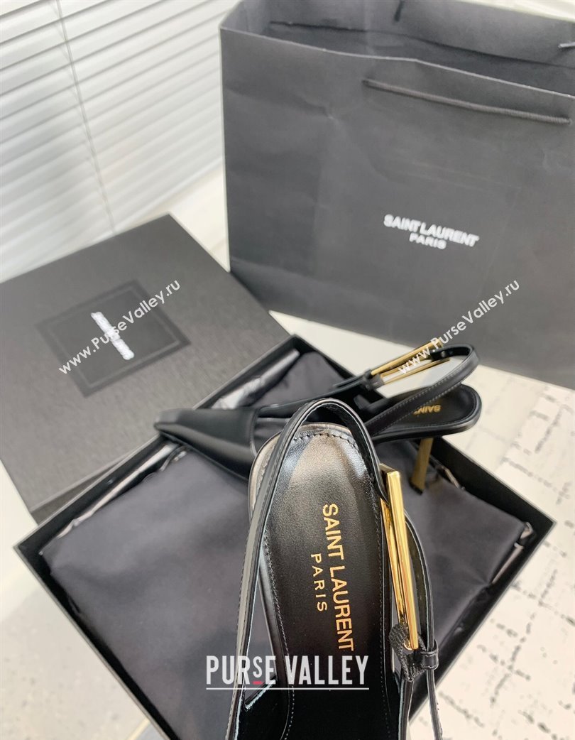 Saint Laurent Lee Slingback Pumps 11cm with Buckle in Shiny Leather Black 2025 763421 (KER-250225071)