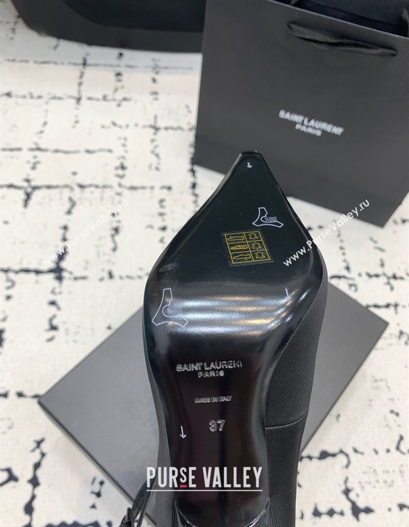 Saint Laurent Harlow Pointed Toe Heel Sandals 10cm in Satin with Strass Black 2025 (KER-250225079)