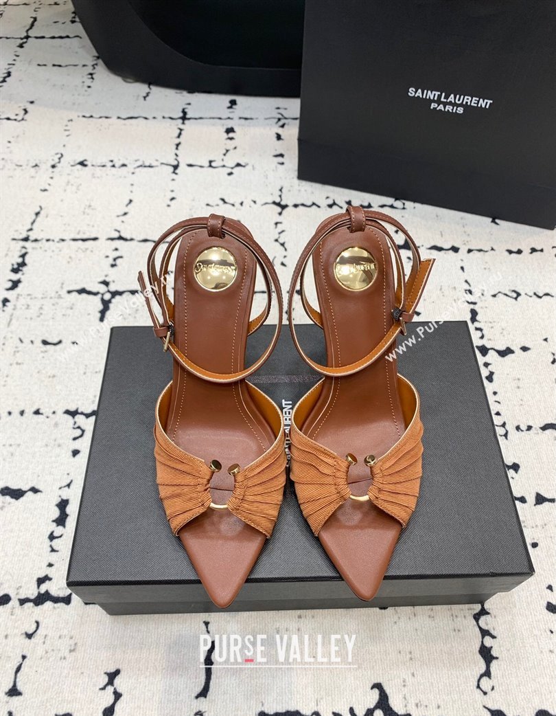 Saint Laurent Nail Fabric Heeled Sandals 10cm Brown 2025 022502 (KER-250225086)