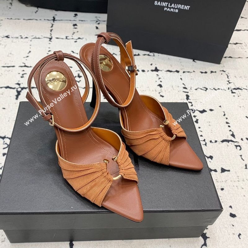 Saint Laurent Nail Fabric Heeled Sandals 10cm Brown 2025 022502 (KER-250225086)