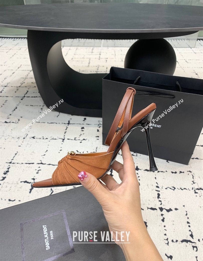 Saint Laurent Nail Fabric Heeled Sandals 10cm Brown 2025 022502 (KER-250225086)
