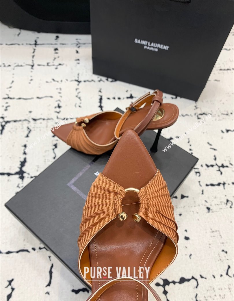 Saint Laurent Nail Fabric Heeled Sandals 10cm Brown 2025 022502 (KER-250225086)
