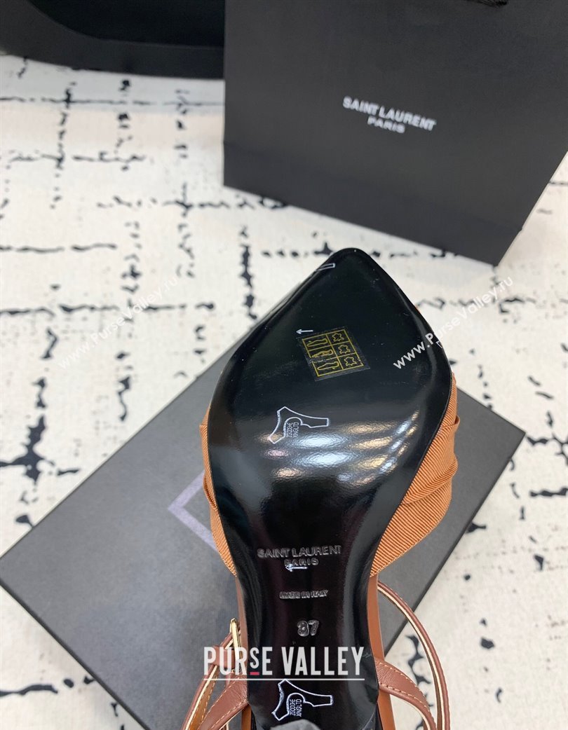Saint Laurent Nail Fabric Heeled Sandals 10cm Brown 2025 022502 (KER-250225086)