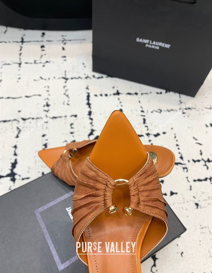 Saint Laurent Nail Fabric Heeled Slides Sandal 10cm Brown 2025 022502 (KER-250225088)