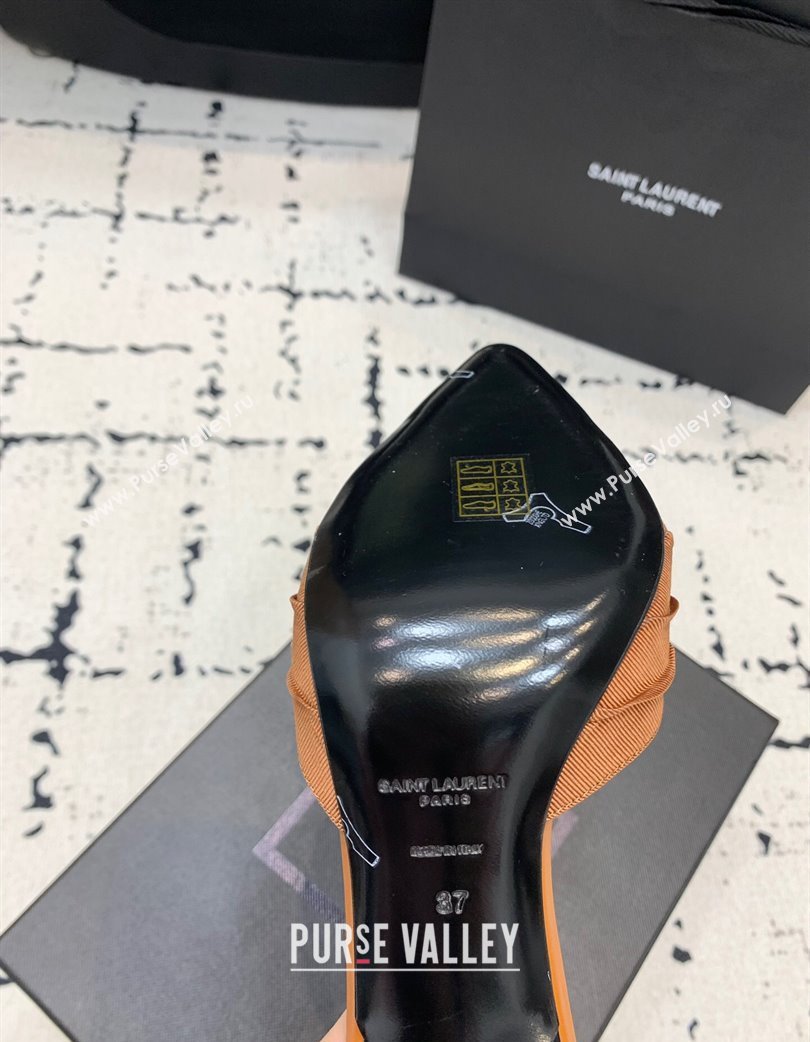 Saint Laurent Nail Fabric Heeled Slides Sandal 10cm Brown 2025 022502 (KER-250225088)