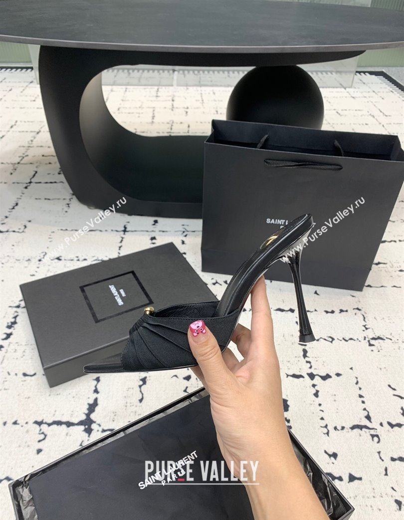 Saint Laurent Nail Fabric Heeled Slides Sandal 10cm Black 2025 022502 (KER-250225089)