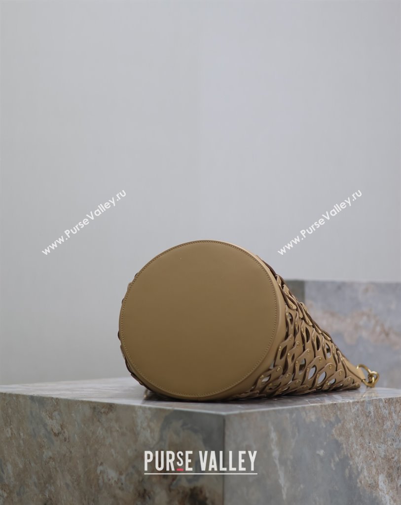 Saint Laurent Seau Bucket Bag in Heart Cutout Leather with Studs Brown 2025 753827 (YY-250409047)
