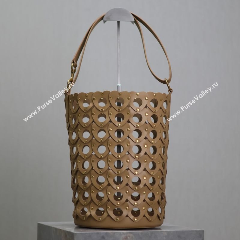 Saint Laurent Seau Bucket Bag in Heart Cutout Leather with Studs Brown 2025 753827 (YY-250409047)