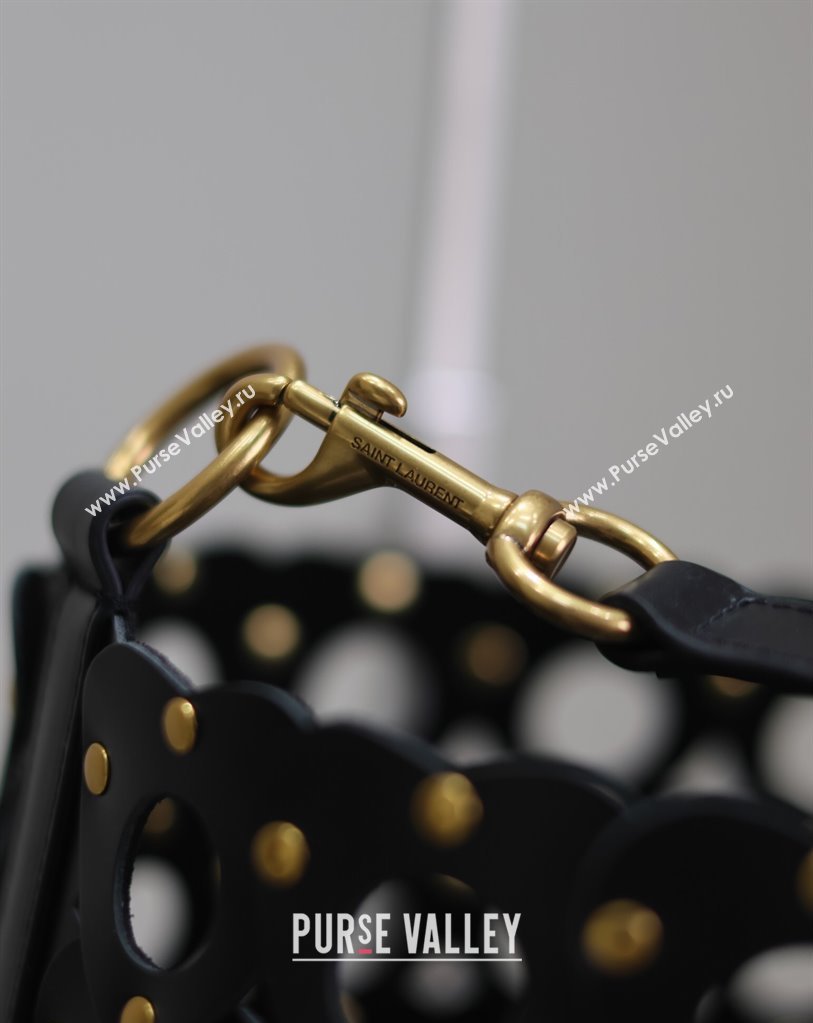 Saint Laurent Seau Bucket Bag in Heart Cutout Leather with Studs Black 2025 753827 (YY-250409048)
