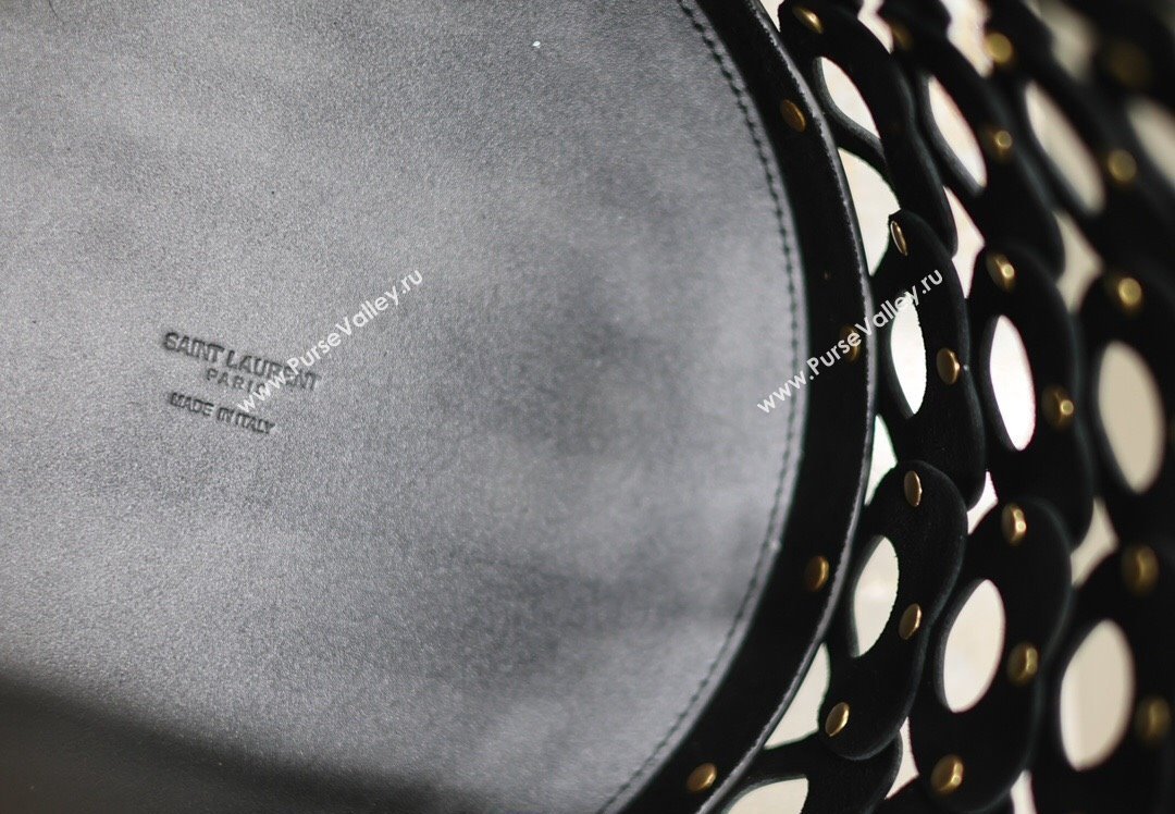 Saint Laurent Seau Bucket Bag in Heart Cutout Leather with Studs Black 2025 753827 (YY-250409048)