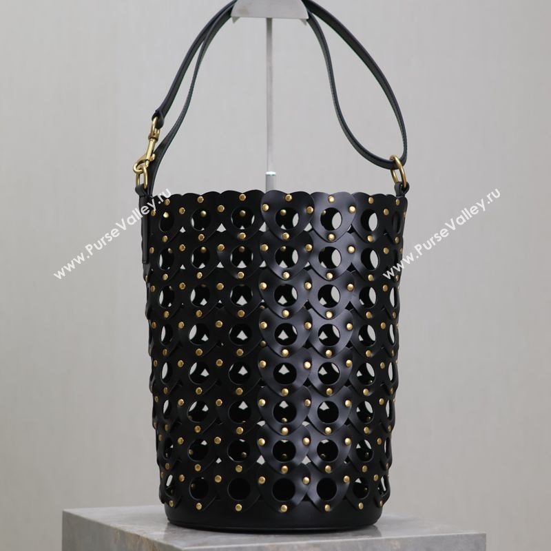 Saint Laurent Seau Bucket Bag in Heart Cutout Leather with Studs Black 2025 753827 (YY-250409048)