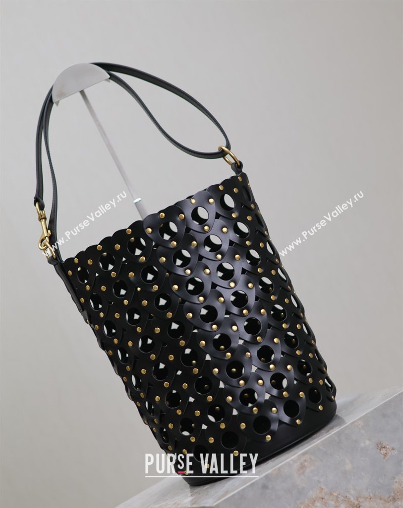 Saint Laurent Seau Bucket Bag in Heart Cutout Leather with Studs Black 2025 753827 (YY-250409048)