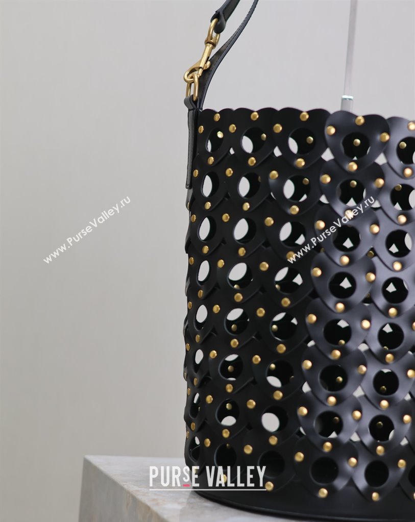 Saint Laurent Seau Bucket Bag in Heart Cutout Leather with Studs Black 2025 753827 (YY-250409048)