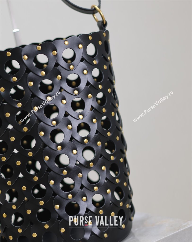Saint Laurent Seau Bucket Bag in Heart Cutout Leather with Studs Black 2025 753827 (YY-250409048)