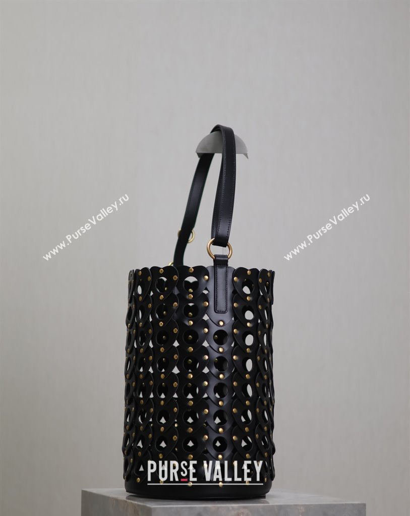 Saint Laurent Seau Bucket Bag in Heart Cutout Leather with Studs Black 2025 753827 (YY-250409048)