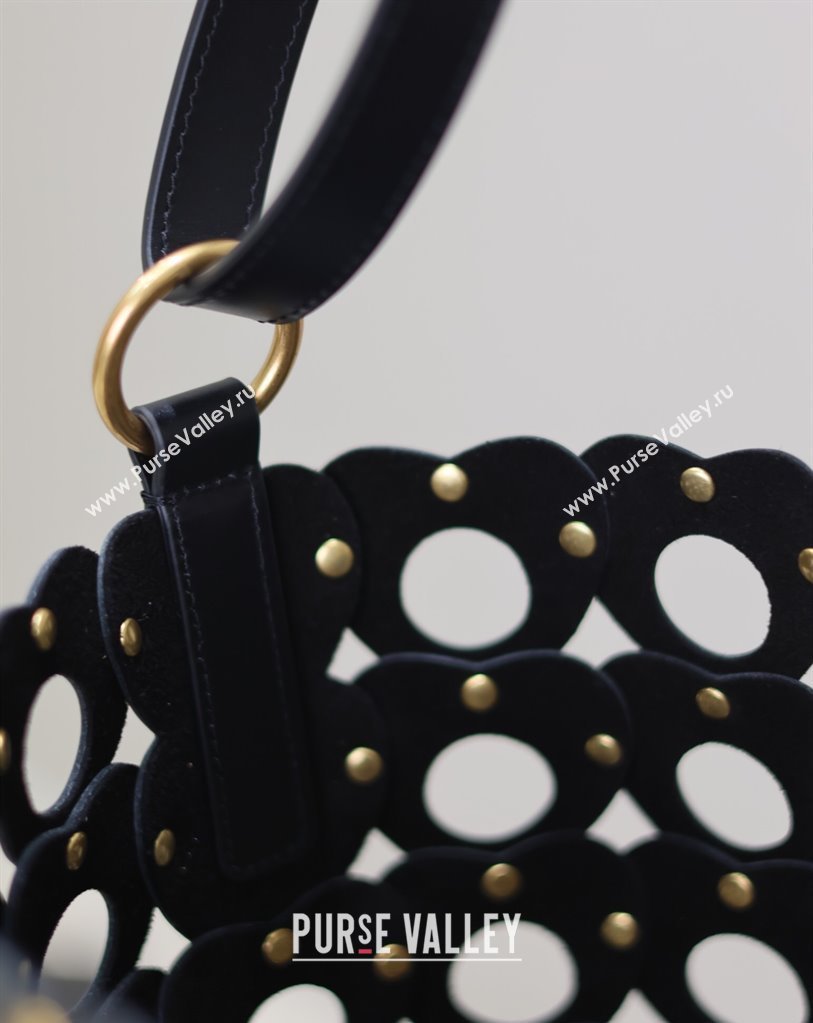 Saint Laurent Seau Bucket Bag in Heart Cutout Leather with Studs Black 2025 753827 (YY-250409048)
