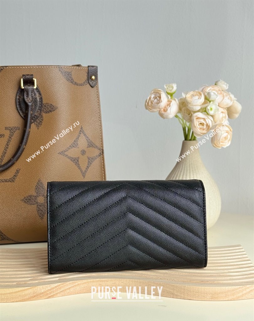 Saint Laurent Envelope Flap Long Wallet in Grained Leather Black/Gold 2025 437469 (YY-250409049)