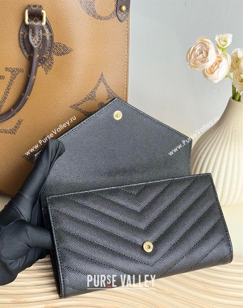 Saint Laurent Envelope Flap Long Wallet in Grained Leather Black/Gold 2025 437469 (YY-250409049)