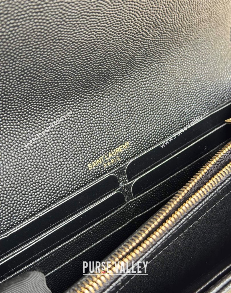 Saint Laurent Envelope Flap Long Wallet in Grained Leather Black/Gold 2025 437469 (YY-250409049)