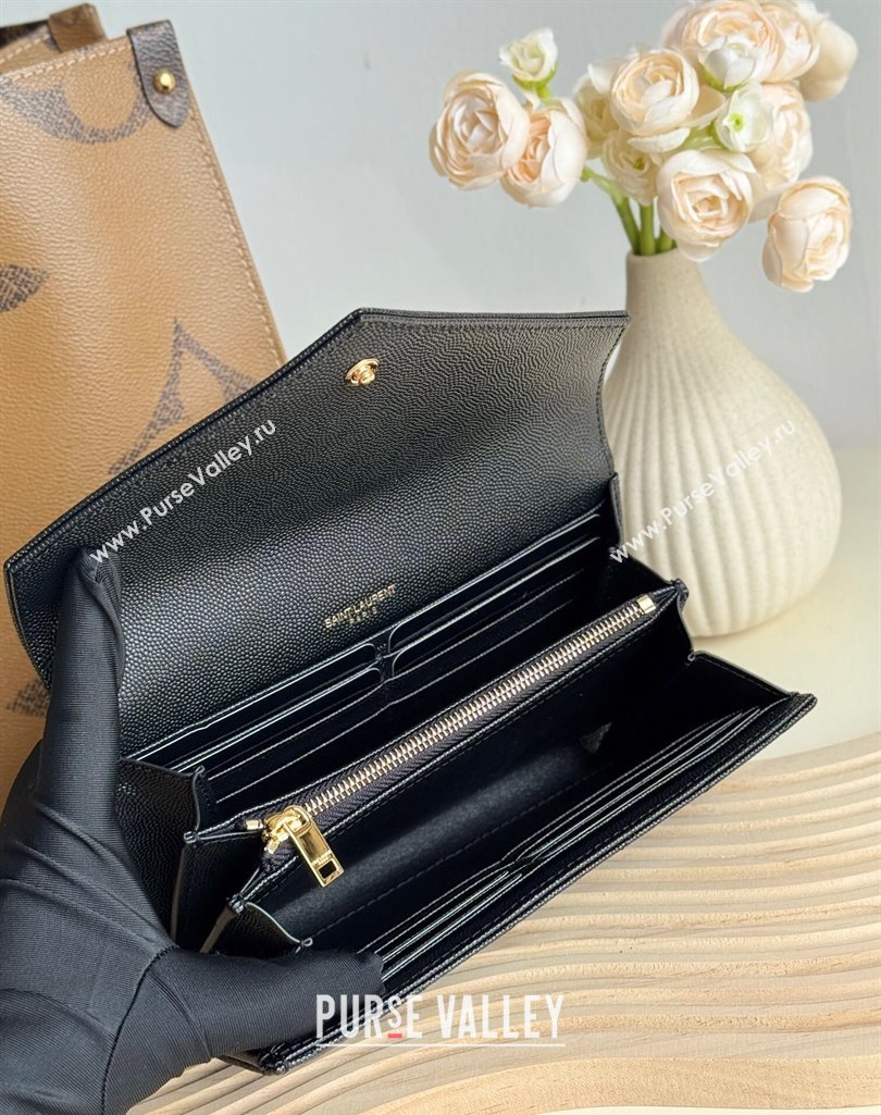 Saint Laurent Envelope Flap Long Wallet in Grained Leather Black/Gold 2025 437469 (YY-250409049)