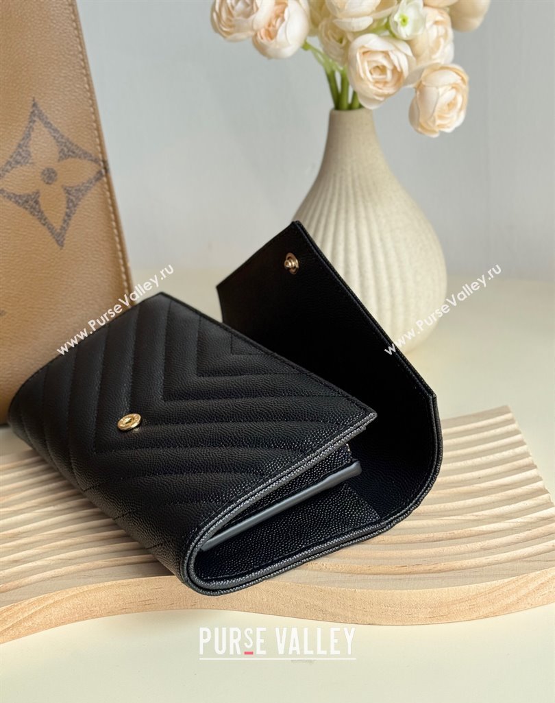 Saint Laurent Envelope Flap Long Wallet in Grained Leather Black/Gold 2025 437469 (YY-250409049)