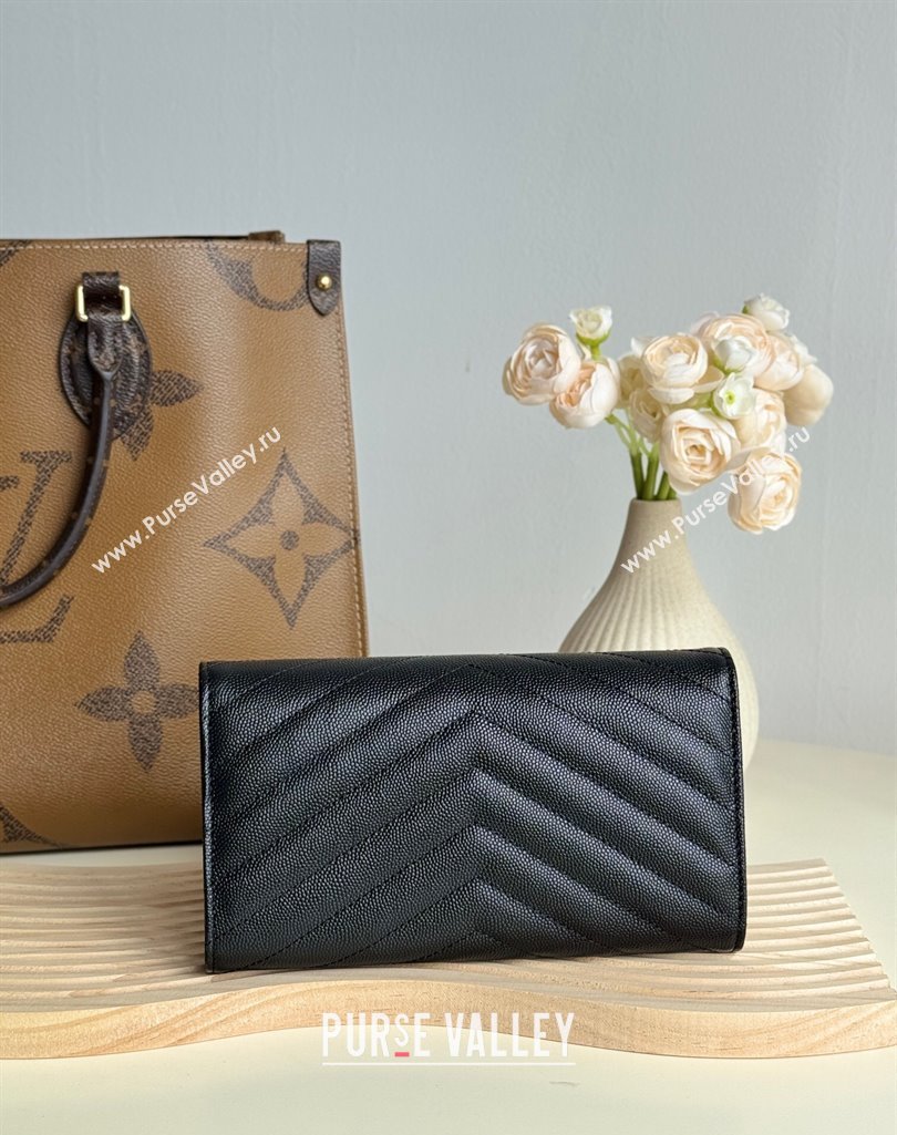 Saint Laurent Envelope Flap Long Wallet in Grained Leather Black/Silver 2025 437469 (YY-250409050)