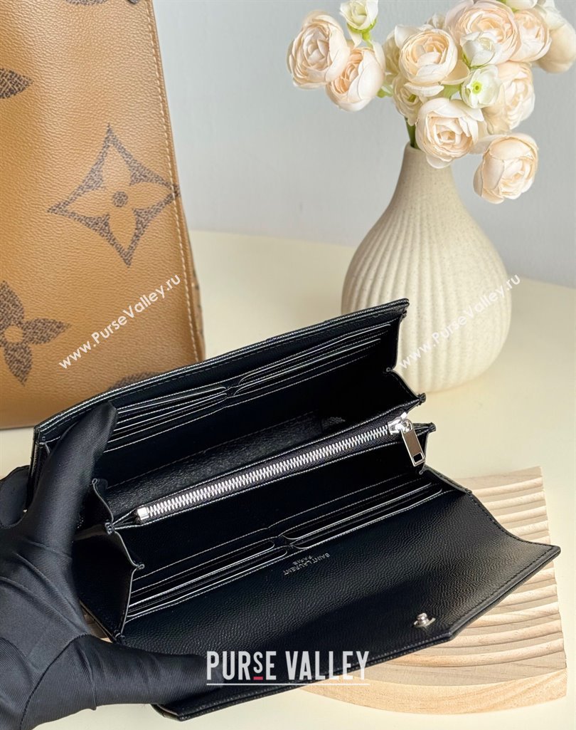 Saint Laurent Envelope Flap Long Wallet in Grained Leather Black/Silver 2025 437469 (YY-250409050)